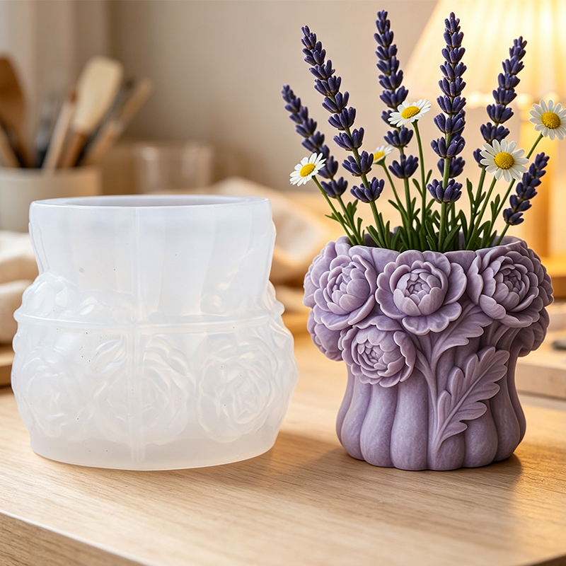 Potsticker Mold - 3D Gül Çiçek Vazosu Silikon Kalıp